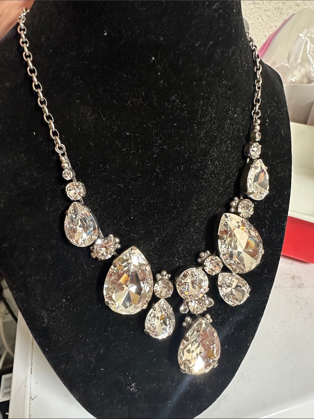 Sorrelli Clear Crystal Teardrop Bib Necklace - Picture 2 of 8